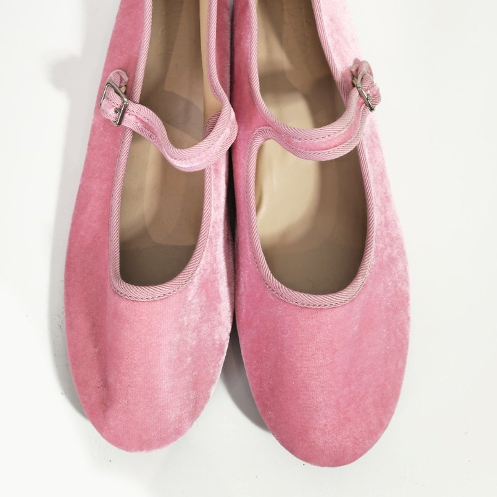 Pink Velvet Mary Jane Flats